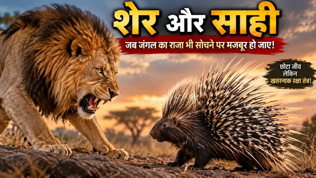 शेर और साही आमने-सामने